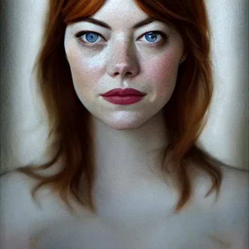 Prompt: cinematic portrait emma stone, intricate, elegant, by alyssa monks, highly detailed, symmetrical face, fine details, masterpiece, trending on artstation