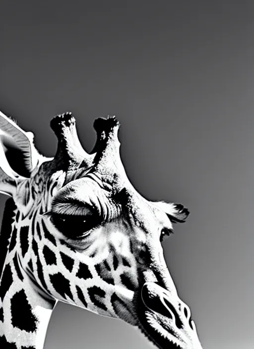 Image similar to giraffe black and white portrait white sky in background