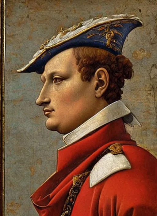 Image similar to grandiose epic renaissance portrait of napoleon bonaparte, french emperor, detailed painting by boticelli, leonardo davinci, francois gerard and jacques louis david