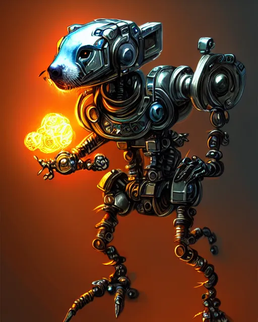 Image similar to mechanical ferret dungeons and dragons metalic robot creature, d & d digital character illustration, artstation trending robot ferret render, intricate, sharp focus, hyper detailed, digital painting, matte, d & d strange cute mech robot ferret character, masterpiece