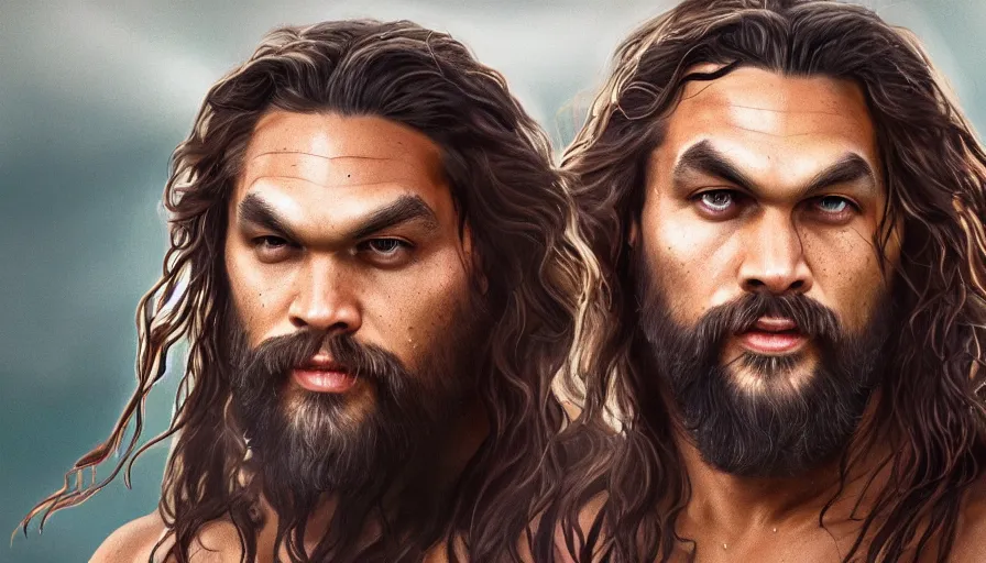 Image similar to Jason Momoa is Jesus Christ, hyperdetailed, artstation, cgsociety, 8k