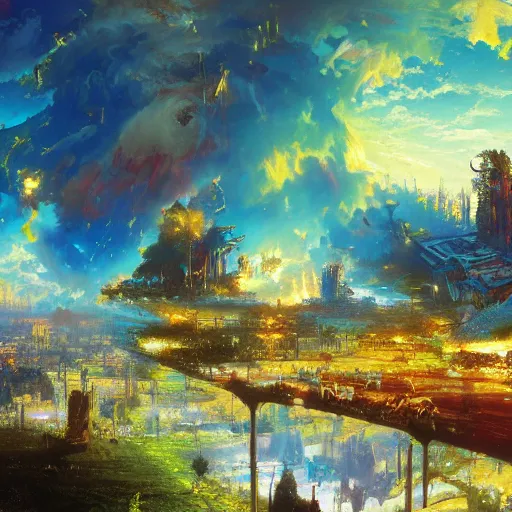 Image similar to Heaven paradise, hyperrealism, no blur, 4k resolution, ultra detailed, style of John Berkey, Hans Thoma, Anato Finnstark