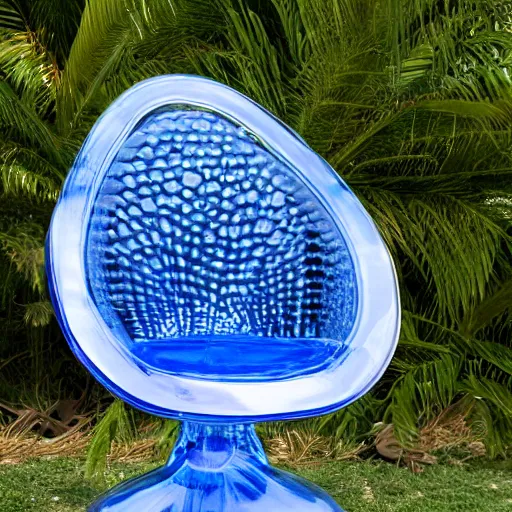 Prompt: pineapple shaped chair made from blue coloured sapphire transparent material. photography, high resolution 4k