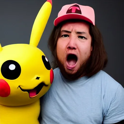 Prompt: angry pikachu with a real person's face