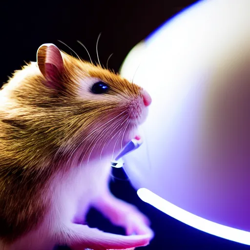Image similar to pet hamster posing wearing a vr headset dramatic lighting studio lighting