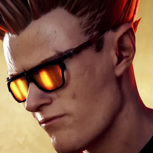 Image similar to albert wesker going super sayain, au naturel, hyper detailed, digital art, trending in artstation, cinematic lighting, studio quality, smooth render, unreal engine 5 rendered, octane rendered, art style by klimt and nixeu and ian sprigger and wlop and krenz cushart