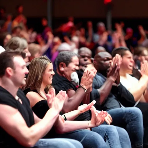 Prompt: an audience clapping, each member of the audience is terry crews