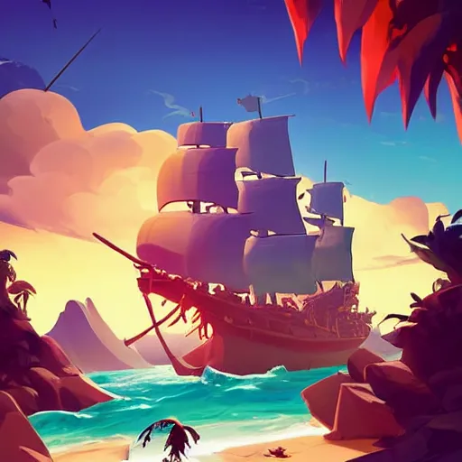 Image similar to painting treasure on sea of thieves game smooth median photoshop filter cutout vector, behance hd by jesper ejsing, by rhads, makoto shinkai and lois van baarle, ilya kuvshinov, rossdraws global illumination