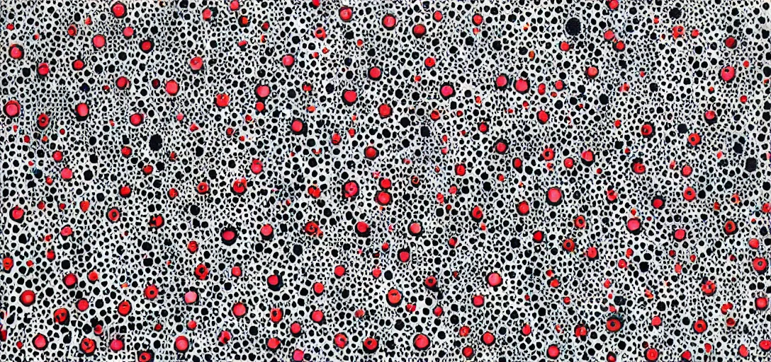 Image similar to clown apocalypse by yayoi kusama