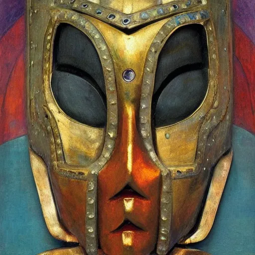 Image similar to the jeweled robot in her bird mask, by Annie Swynnerton and Diego Rivera, symbolist, dramatic lighting, elaborate geometric ornament, Art Deco,god rays, soft cool colors,smooth, sharp focus, extremely detailed, Adolf Wölfli