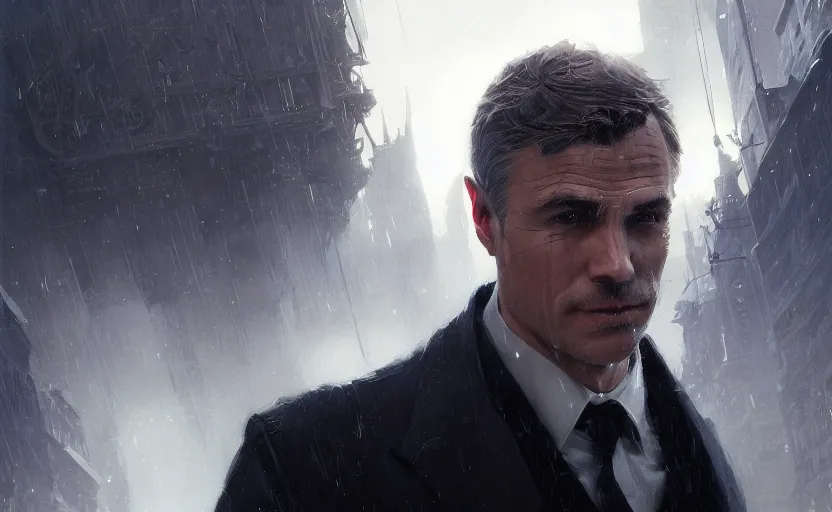 Image similar to highly detailed portrait of christoph waltz as bruce wayne, in batman comic book, stephen bliss, unreal engine, fantasy art by greg rutkowski, loish, rhads, ferdinand knab, makoto shinkai and lois van baarle, ilya kuvshinov, rossdraws, tom bagshaw, global illumination, radiant light, detailed and intricate environment