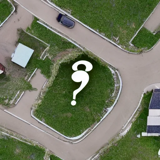 Prompt: satellite photo of a houses in the shape of a question mark