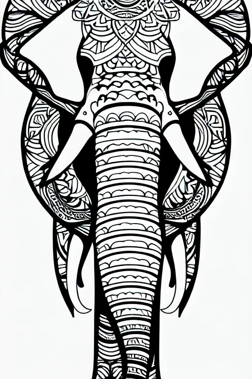 Image similar to elephant ornaments fractal ink drawing line art colouring page vector