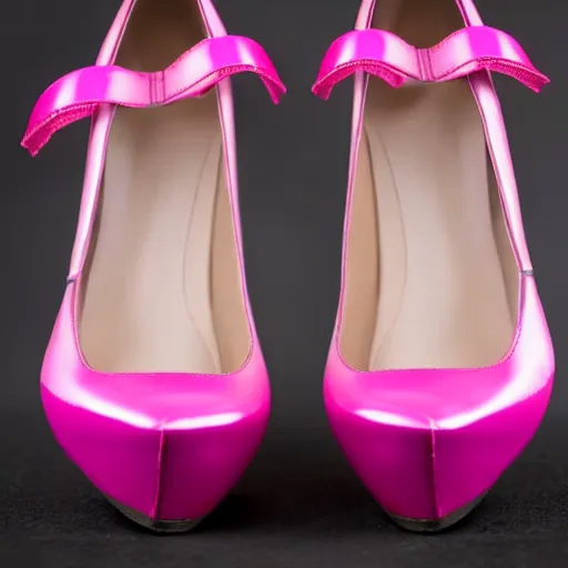 Prompt: pink leather 1 5 cm high heel shoes with 7 cm platform with ribbon to the ankle stripe, photorealistic, beautiful, architecture, clean, highly detailed, 8 k, ornate detail