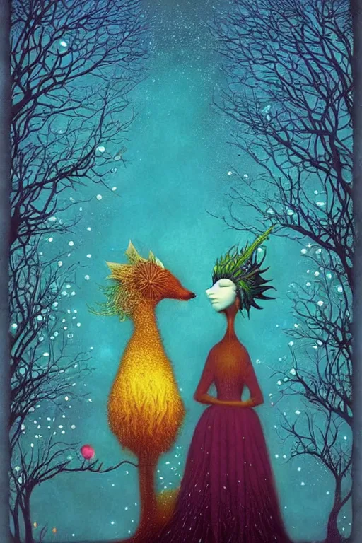 Image similar to surreal hybrid animals, nostalgia for a fairytale, magic realism, flowerpunk, mysterious, vivid colors, by andy kehoe, amanda clarke