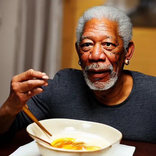 Prompt: Morgan Freeman eating a bowl of ramen