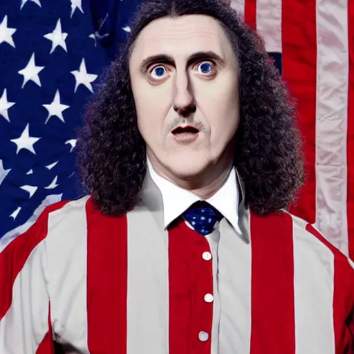 Prompt: weird al as the president of the united states, photograph