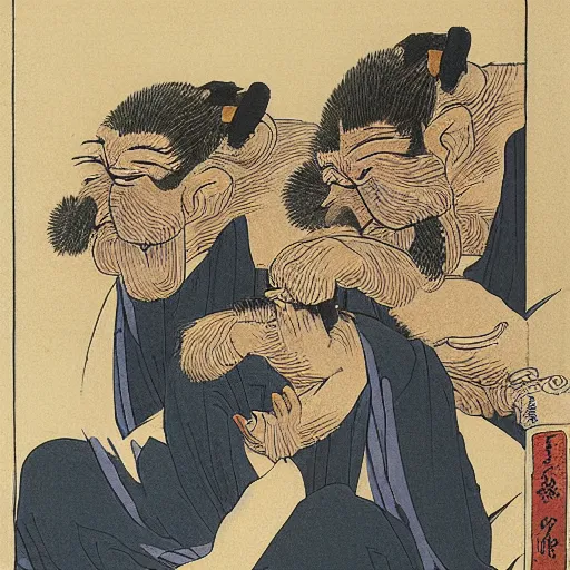Image similar to three wise monkeys by hokusai