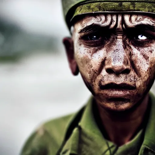 Image similar to soldier!!!!! portrait!!!!! pain, eyes, sadness, soft focus, national geographic