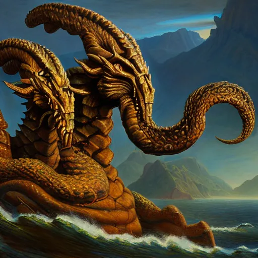 Image similar to a painting of a mythical hydra by james gurney, 8k unreal engine