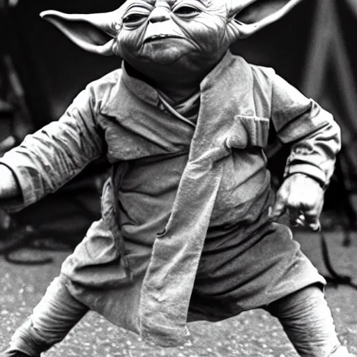 Image similar to yoda performing at woodstock