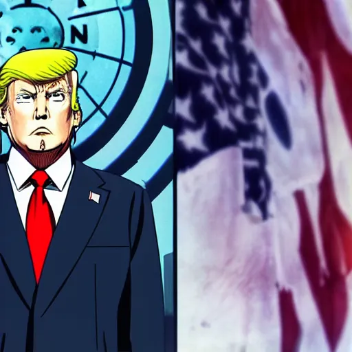 Image similar to donald trump in ghost in the shell, anime, cyberpunk