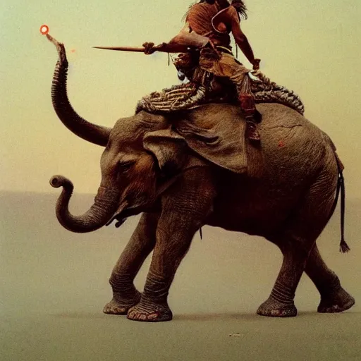 Prompt: tribal warrior riding a war elephant concept art, by beksinski