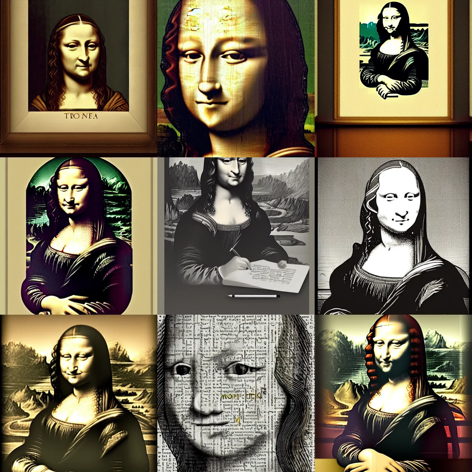 Prompt: monalisa writing!!!!! on a paper, writing!!!!! on a paper, writing!!!!! on a paper, writing!!!!! on a paper, digital art, trending on artstation