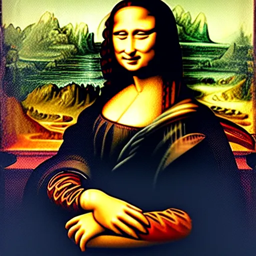 Image similar to a Mona Lisa painted by a 3 year old child with cryons,