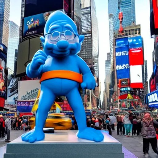 Prompt: a photograph of a very detailed renaissance sculpture of walter white as a smurf in times square, made by michelangelo, from the distance, hyper detailed, sharp focus, 8 k resolution, ray tracing