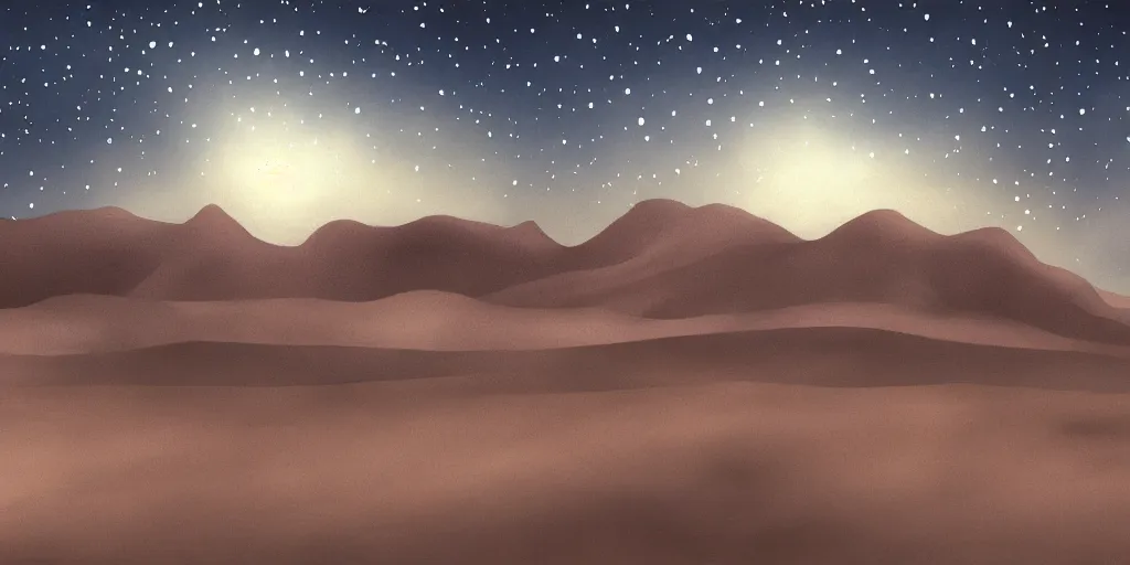 Prompt: desert with sky with stars pixiv, rule of thirds, award winning, moody