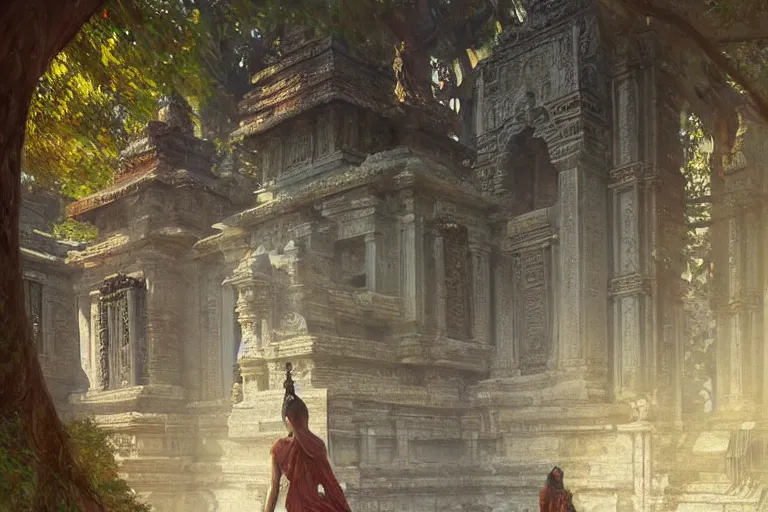 Prompt: temple. buddhism, impressionnisme, painting by greg rutkowski, artgerm, claude monet