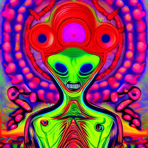 Image similar to 👽 🤖 psychedelic style, surreal, digital painting