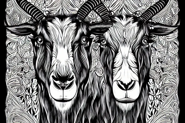 Image similar to a vector illustration of a mad goat in lowbrow art style, highly detailed, elegant, intricate