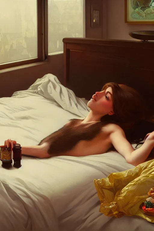 Image similar to groundhog cooking heroin lies on the bed, realistic portrait, highly detailed, digital painting, artstation, concept art, smooth, sharp focus, illustration, cinematic lighting, art by artgerm and greg rutkowski and alphonse mucha