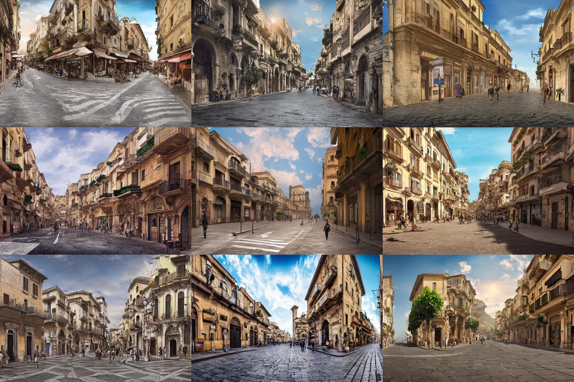 Prompt: digital matte painting of palermo city street