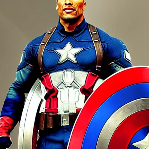 Prompt: dwayne johnson as captain america