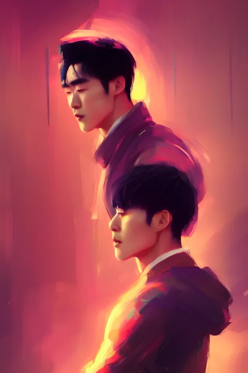 Image similar to a man looks like zhu yilong, blurred environment background, colorful magic effects, white skin, portrait, male, clothed, sharp focus, digital art, concept art, trending on artstation, dynamic lighting, by emylie boivin and rossdraws