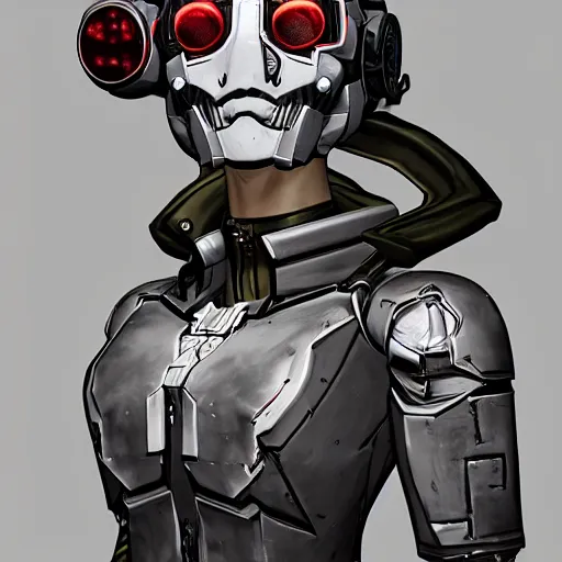 Image similar to a mysterious portrait of a cyborg bodyguard, pretty, premium cybernetics, D&D, fantasy, intricate, cel-shaded 3d, Borderlands style