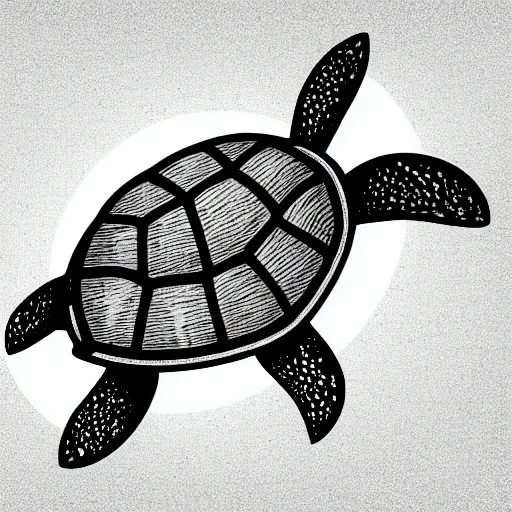 Image similar to storybook illustration of a turtle with a propeller attached to its shell, storybook illustration, monochromatic