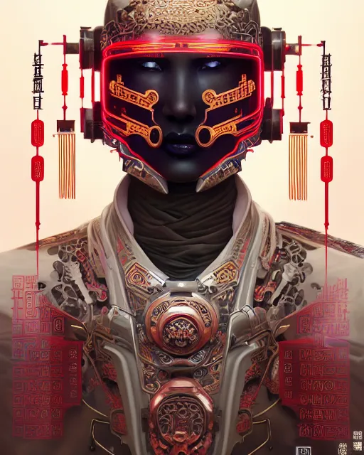 Image similar to portrait of a chinese cyberpunk machine, machine face, robed, upper half portrait, decorated with chinese opera motifs regal royal fierce machine robot cyberpunk fine china, wuxia, traditional chinese art intricate intense elegant highly detailed digital painting artstation concept art smooth sharp focus illustration, art by artgerm and greg rutkowski alphonse mucha 8 k