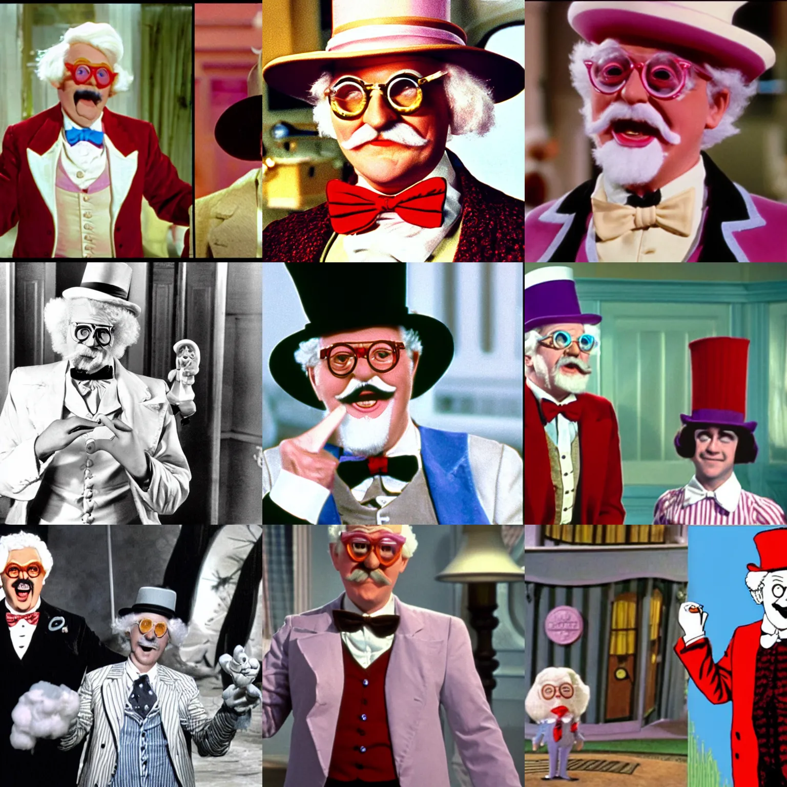Prompt: colonel sanders playing willy wonka in charlie and the chocolate faxtory