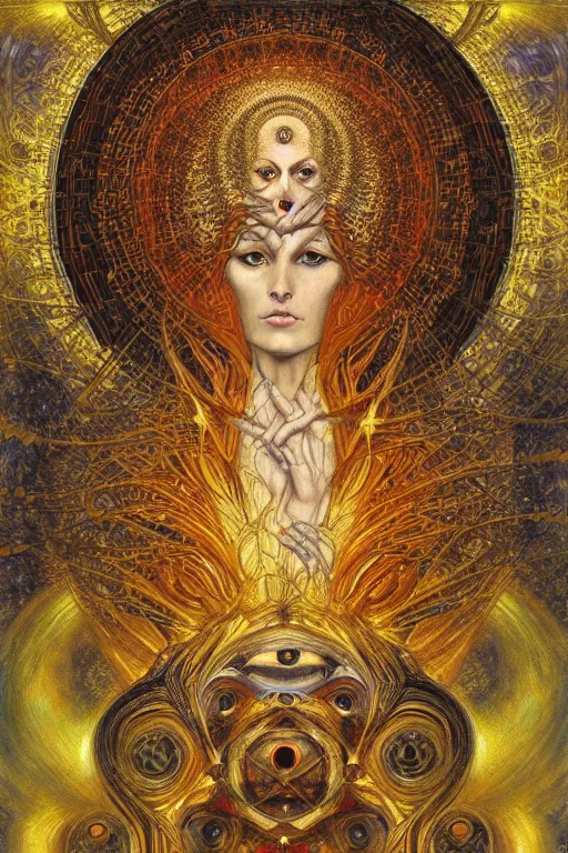 Image similar to Divine Chaos Engine by Karol Bak, Jean Deville, Gustav Klimt, and Vincent Van Gogh, sacred geometry, visionary, mystic, spiritual, fractal structures, ornate gilded medieval icon, third eye, spirals