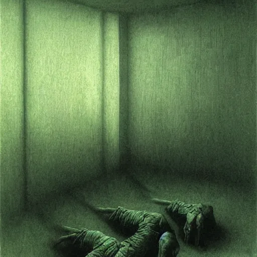 Prompt: voices echoing in an endless room, highly detailed, drawn by zzislaw beksinski