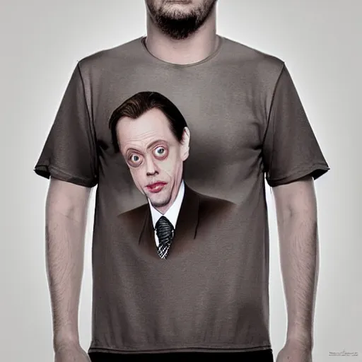 Image similar to photo of a man wearing a shirt with Steve Buscemi's face on the shirt, 8k