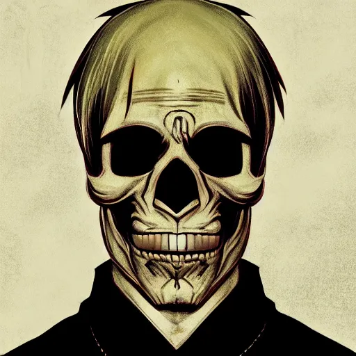 Prompt: portrait of skull mask saul goodman, anime fantasy illustration by tomoyuki yamasaki, kyoto studio, madhouse, ufotable, comixwave films, trending on artstation