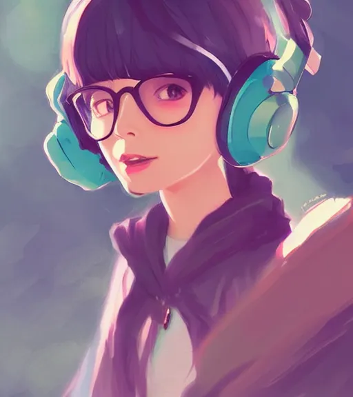 Image similar to beautiful little girl character inspired by 9 0's fashion and by madeline from celeste, art by rossdraws, wlop, ilya kuvshinov, artgem lau, sakimichan and makoto shinkai, concept art, headphones, anatomically correct, extremely coherent, realistic