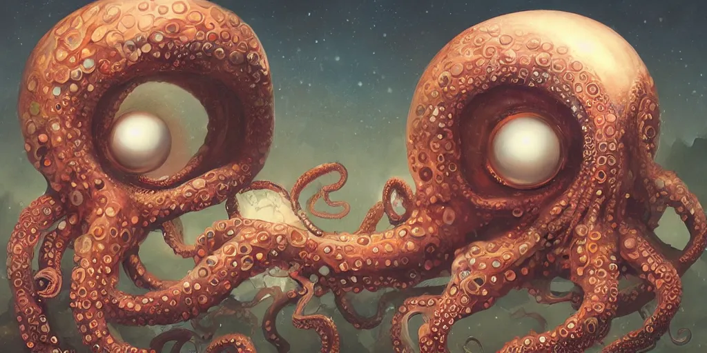 Image similar to octopus with a giant pearl head by Anato Finnstark, Tom Bagshaw, Brom