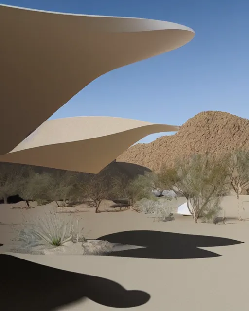 Image similar to futuristic desert oasis facade inspired by tadao ando