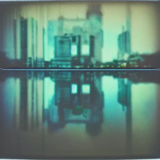 Image similar to polaroid of dream, city, double exposure, chromatic aberration